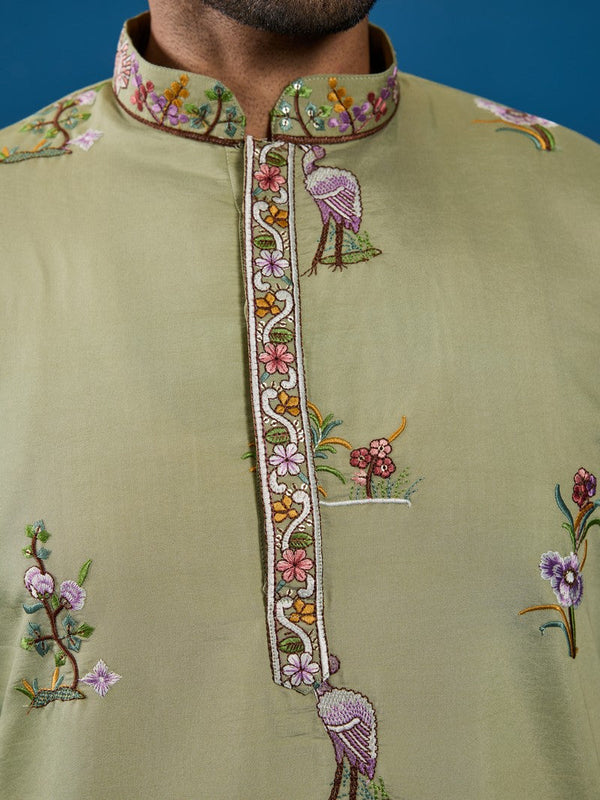 Grand Green Color Viscose Fabric Mens Kurta