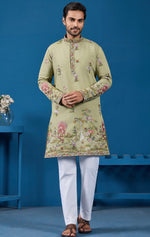 Grand Green Color Viscose Fabric Mens Kurta