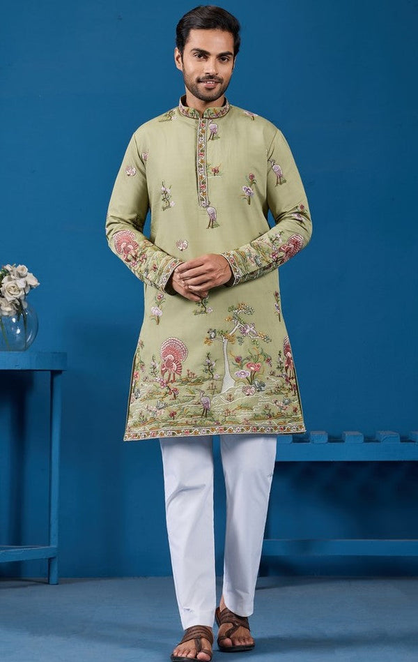Grand Green Color Viscose Fabric Mens Kurta
