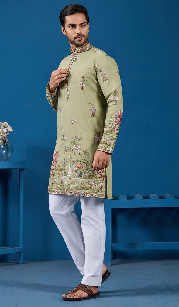 Grand Green Color Viscose Fabric Mens Kurta