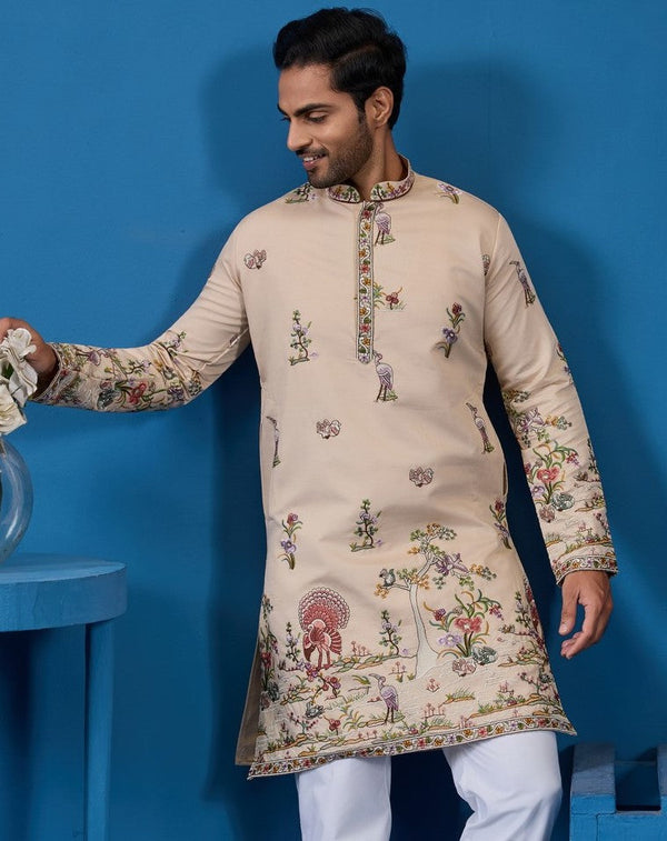 Grand Beige Color Viscose Fabric Mens Kurta