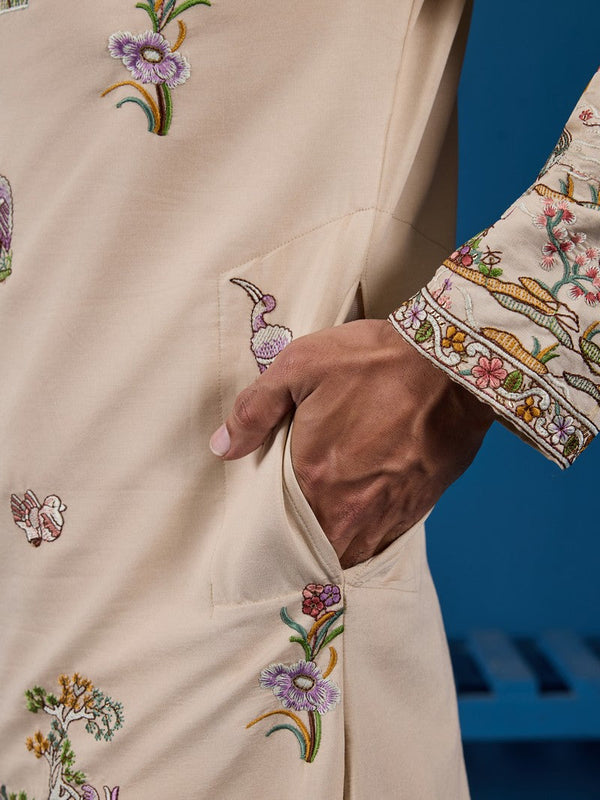 Grand Beige Color Viscose Fabric Mens Kurta