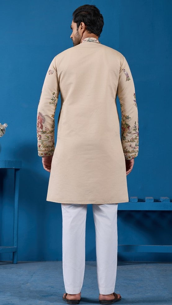 Grand Beige Color Viscose Fabric Mens Kurta