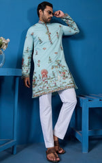Grand Aqua Color Viscose Fabric Mens Kurta