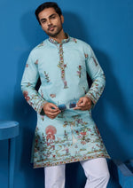 Grand Aqua Color Viscose Fabric Mens Kurta