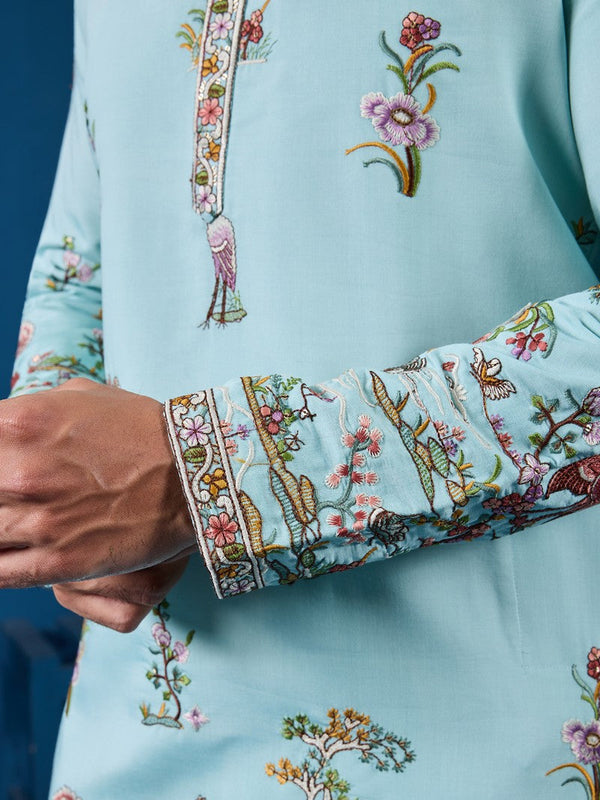 Grand Aqua Color Viscose Fabric Mens Kurta