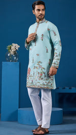 Grand Aqua Color Viscose Fabric Mens Kurta
