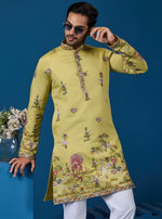 Grand Yellow Color Viscose Fabric Mens Kurta