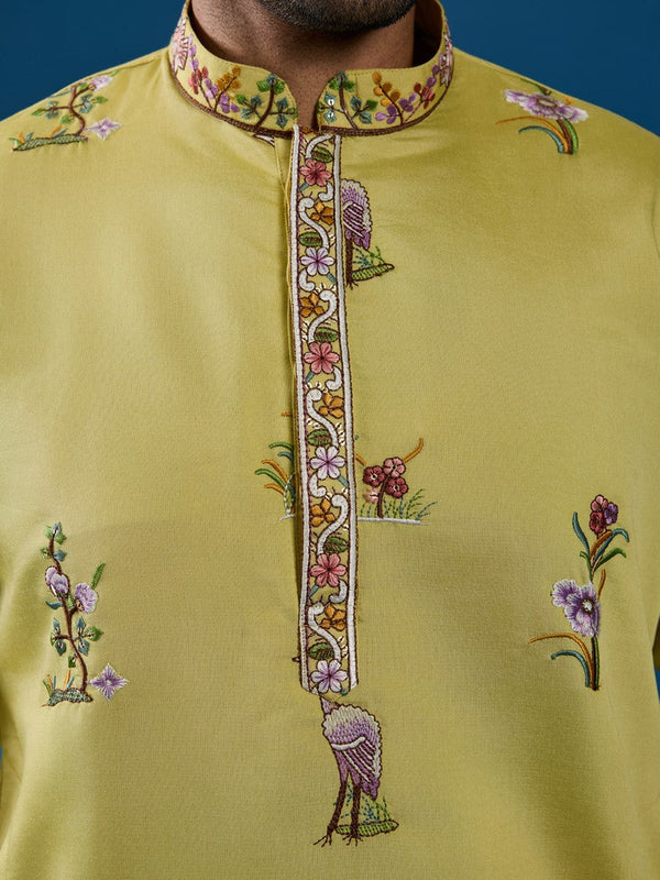 Grand Yellow Color Viscose Fabric Mens Kurta