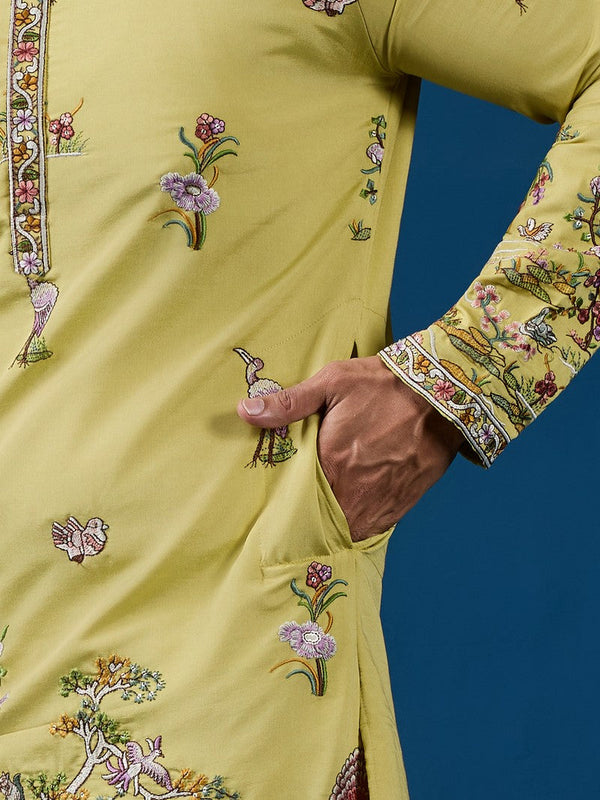 Grand Yellow Color Viscose Fabric Mens Kurta