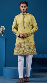 Grand Yellow Color Viscose Fabric Mens Kurta