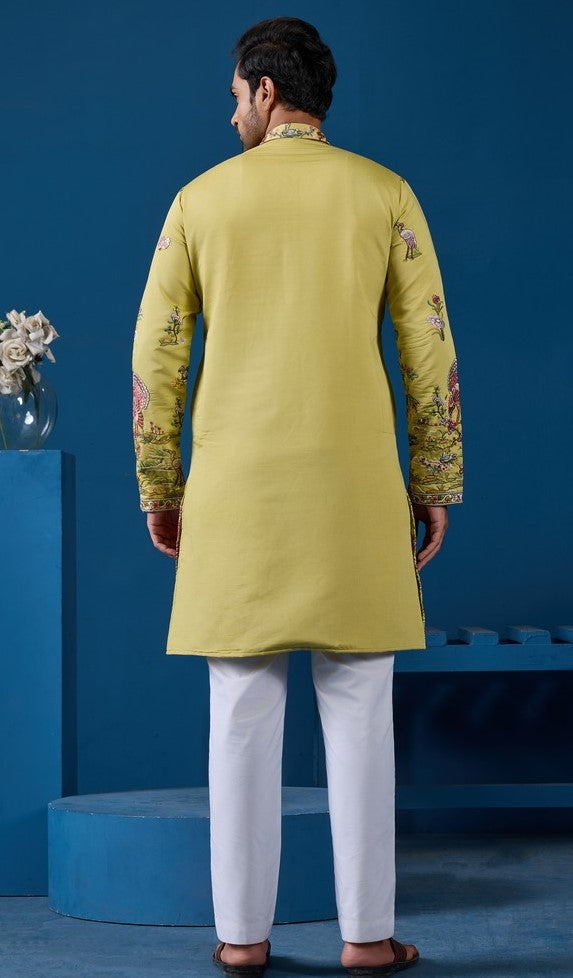 Grand Yellow Color Viscose Fabric Mens Kurta