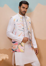Grand White Color Silk Fabric Kurta Pajama and Jacket