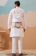 Grand White Color Silk Fabric Kurta Pajama and Jacket