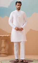 Grand White Color Silk Fabric Kurta Pajama and Jacket