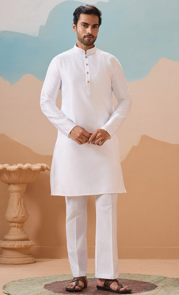 Grand White Color Silk Fabric Kurta Pajama and Jacket