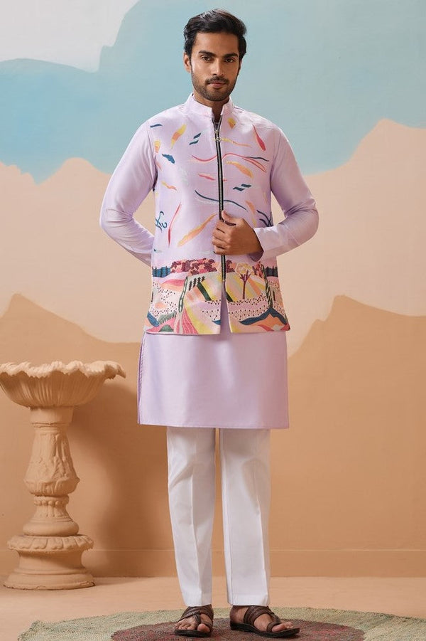 Grand Purple Color Silk Fabric Kurta Pajama and Jacket