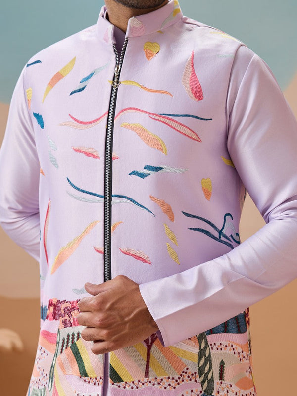 Grand Purple Color Silk Fabric Kurta Pajama and Jacket