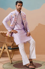 Grand Purple Color Silk Fabric Kurta Pajama and Jacket