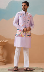 Grand Purple Color Silk Fabric Kurta Pajama and Jacket