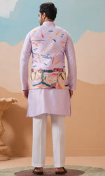 Grand Purple Color Silk Fabric Kurta Pajama and Jacket