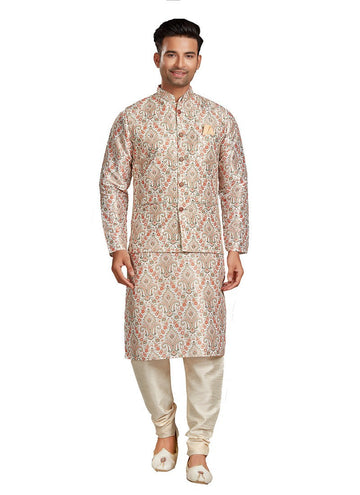 Ideal Multi Color Silk Fabric Kurta Pajama & Jacket