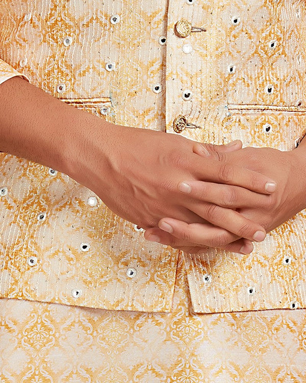 Ideal LighT Yellow Color Silk Fabric Kurta Pajama & Jacket