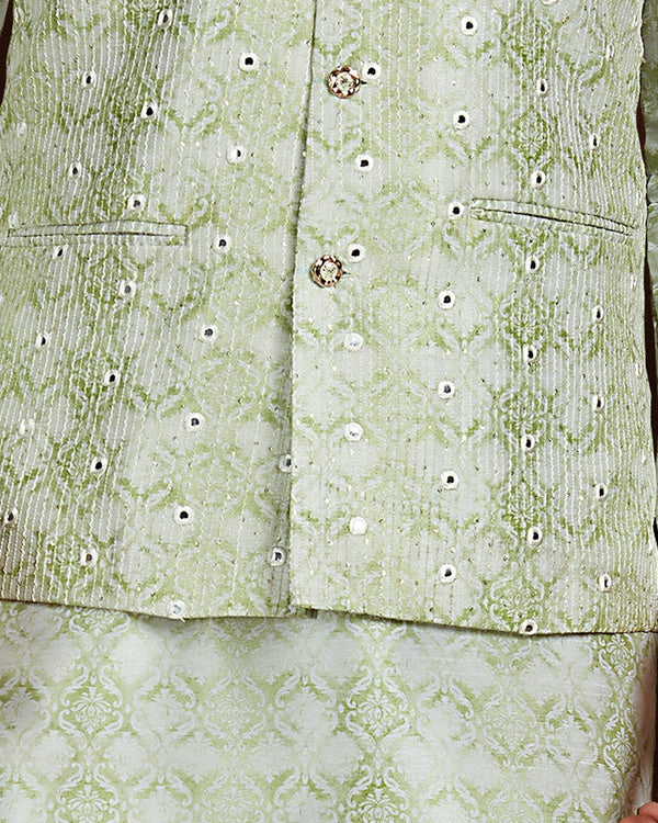 Ideal Green Color Silk Fabric Kurta Pajama & Jacket
