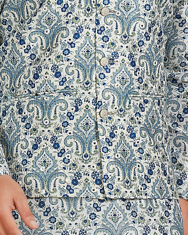 Ideal Blue Color Silk Fabric Kurta Pajama & Jacket
