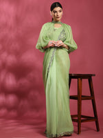 Amazing Green Color Satin Fabric Partywear Saree