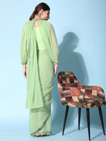 Amazing Green Color Satin Fabric Partywear Saree