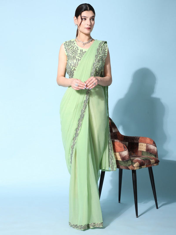 Amazing Green Color Satin Fabric Partywear Saree