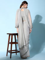 Amazing Grey Color Satin Fabric Partywear Saree