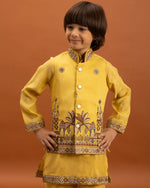 Amazing Yellow Color Viscose Fabric Boys Kurta Pajama and Jacket