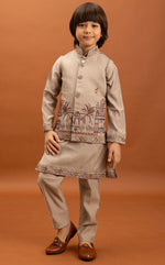 Amazing Beige Color Viscose Fabric Boys Kurta Pajama and Jacket