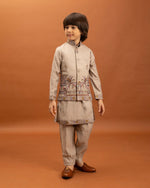 Amazing Beige Color Viscose Fabric Boys Kurta Pajama and Jacket