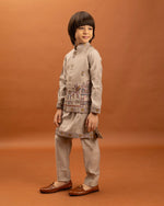 Amazing Beige Color Viscose Fabric Boys Kurta Pajama and Jacket