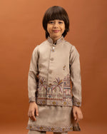 Amazing Beige Color Viscose Fabric Boys Kurta Pajama and Jacket