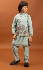 Amazing Aqua Color Viscose Fabric Boys Kurta Pajama and Jacket