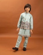 Amazing Aqua Color Viscose Fabric Boys Kurta Pajama and Jacket