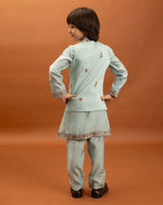 Amazing Aqua Color Viscose Fabric Boys Kurta Pajama and Jacket