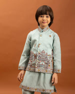 Amazing Aqua Color Viscose Fabric Boys Kurta Pajama and Jacket