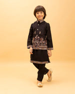 Amazing Black Color Viscose Fabric Boys Kurta Pajama and Jacket
