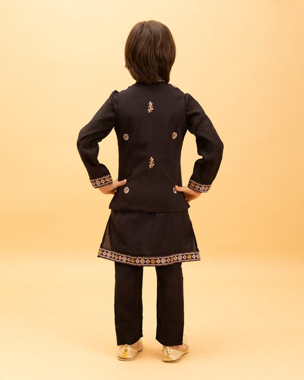 Amazing Black Color Viscose Fabric Boys Kurta Pajama and Jacket