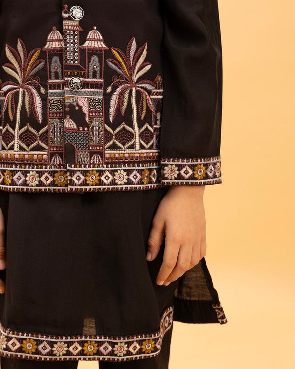 Amazing Black Color Viscose Fabric Boys Kurta Pajama and Jacket