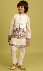 Amazing Cream Color Viscose Fabric Boys Kurta Pajama and Jacket