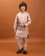 Amazing Pink Color Viscose Fabric Boys Kurta Pajama and Jacket