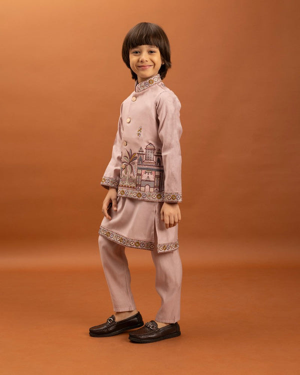Amazing Pink Color Viscose Fabric Boys Kurta Pajama and Jacket