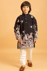 Dazzling Black Color Viscose Fabric Boys Kurta Pajama
