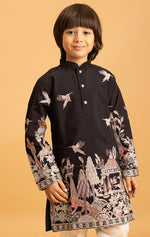 Dazzling Black Color Viscose Fabric Boys Kurta Pajama